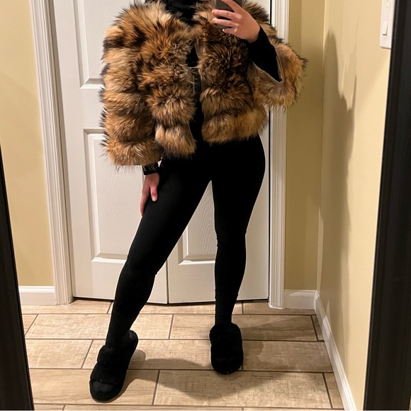 Genuine Raccoon Vest Jacket Crop Jacket Puffer Bomber Fur Coat Trench Long Sleev - Picture 9 of 15